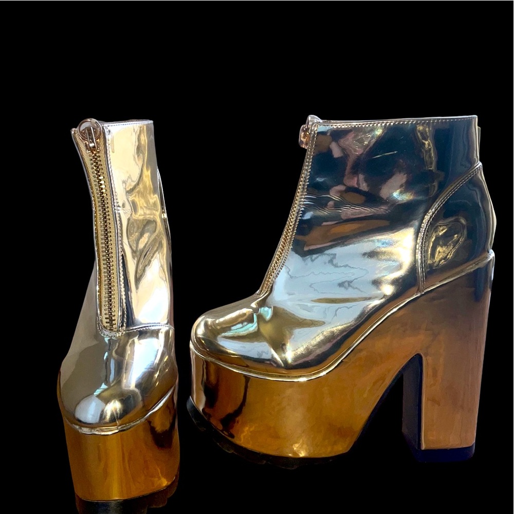 COPY - Gold Chrome Platform Rave Stripper Chunky Heels